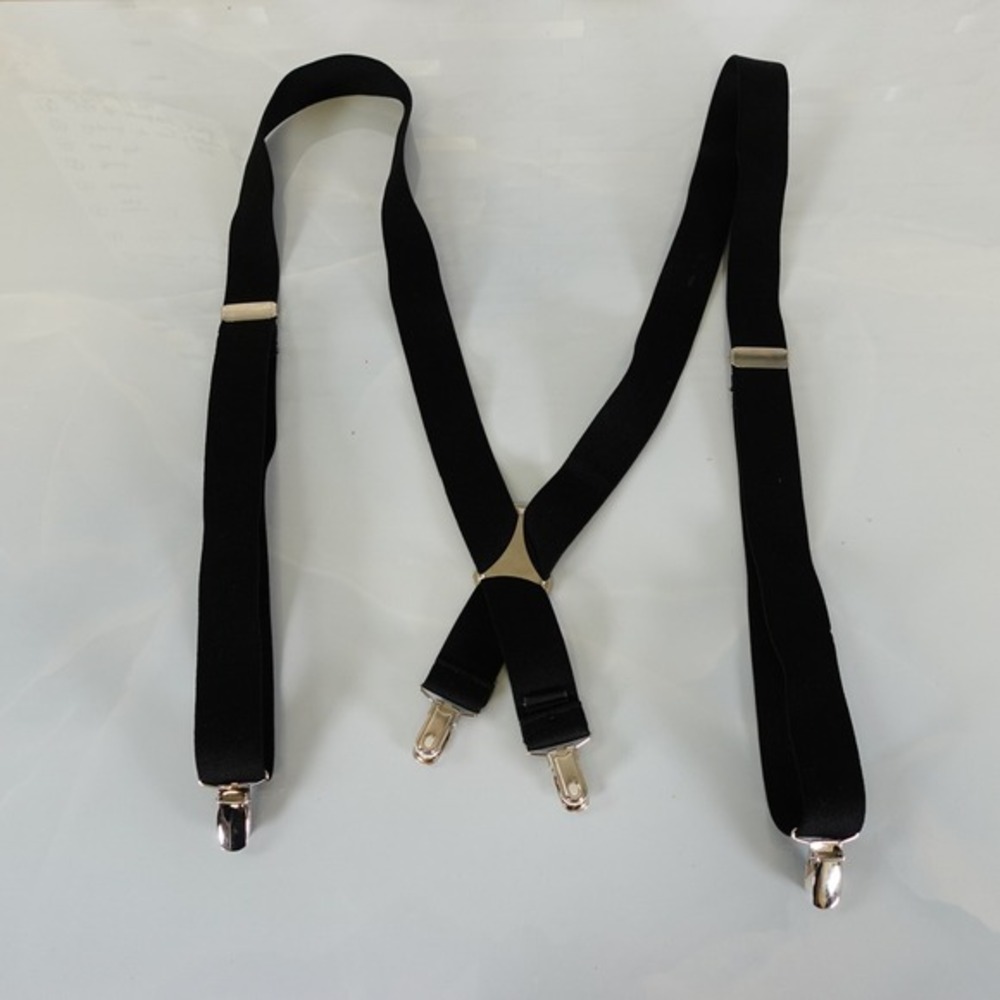 Suspender Mens Black Silver Clip On‎ Adjustable Strap Stretch X Back Solid Work